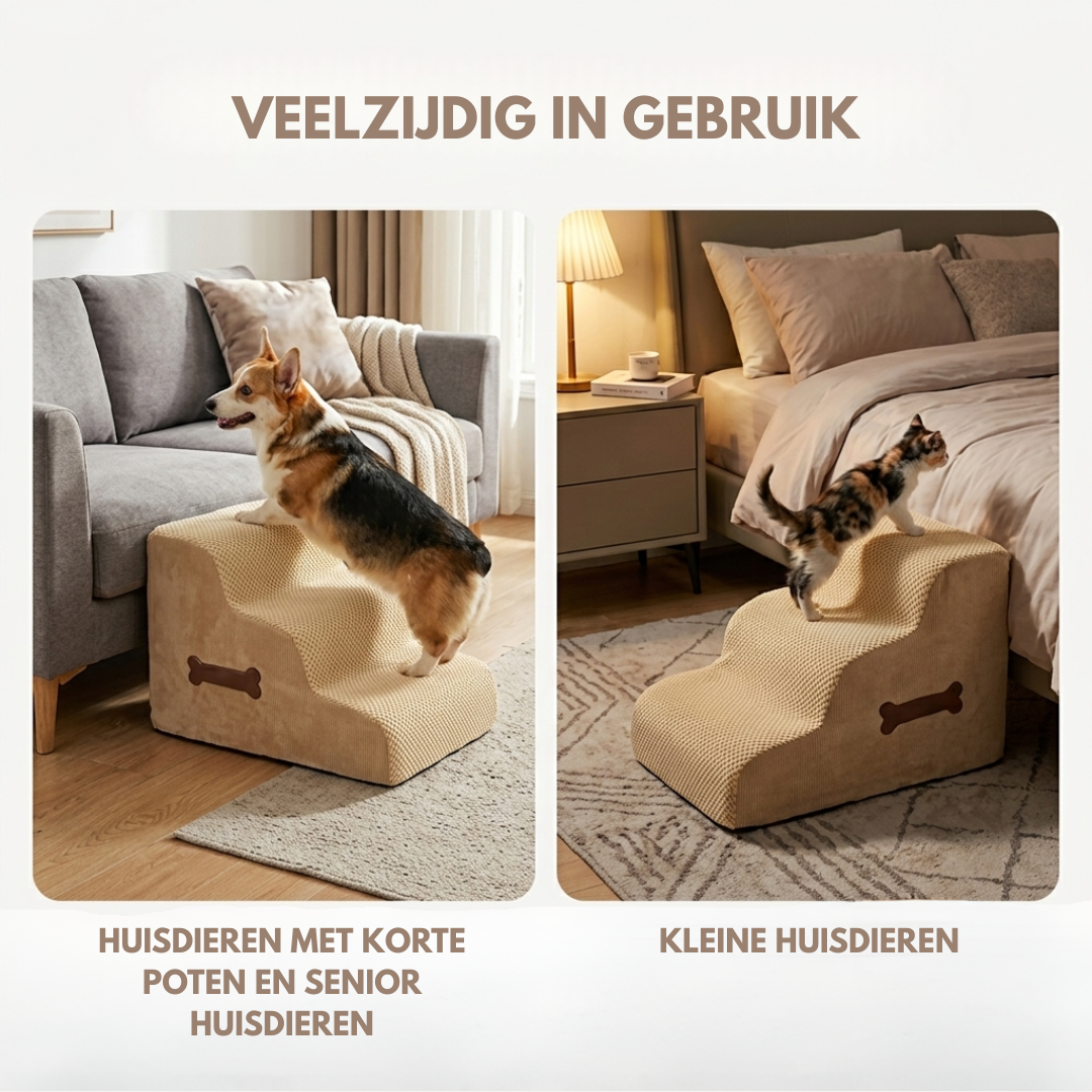 Livista Hondentrap – 3 Treden – Hondentrap voor Bank en Bed – - Honden Opstapje – Antislip – Comfortabel Schuim 30D – Afneembare Wasbare Hoes – Beige