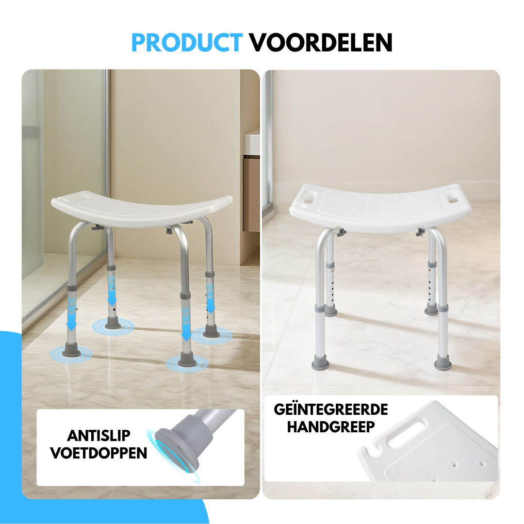 Livista Douchestoel - Verstelbare Hoogte 40-51cm - Geïntegreerde Douchekruk - Max. 120KG - Met Douchekophouder - Antislippoten - Wit