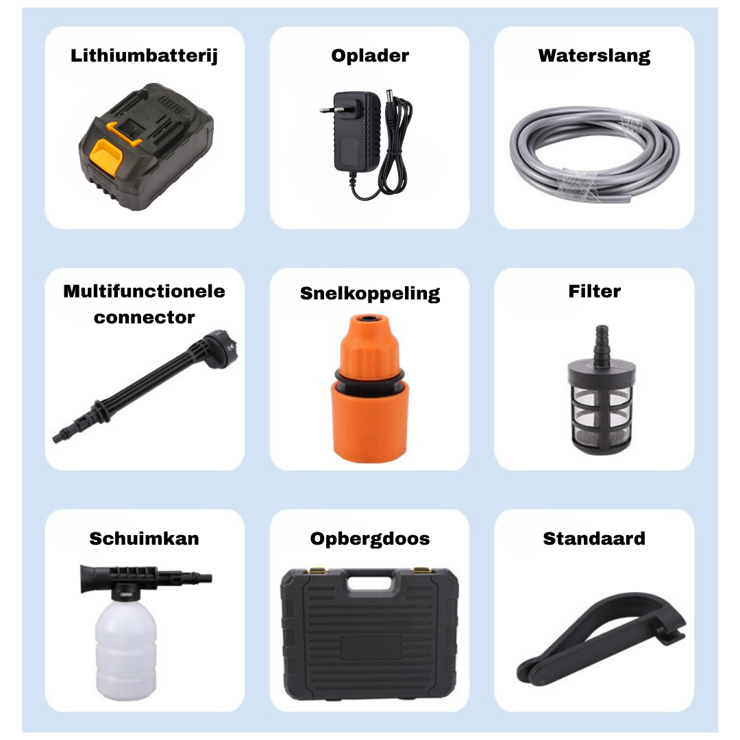 Truskore Hogedrukreiniger - Draadloze Hogedrukreiniger - Hogedrukspuit Auto & Terras - 2x 1500 mAh Accu - Met Opbergkoffer - Compact & Krachtig