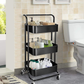 Livista Opbergtrolley met Wielen – 3-Laags Metalen Opbergwagen –met 3 Hangmanden – Multifunctioneel– Zwart