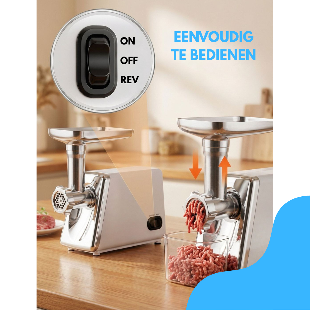 Livista Elektrische Vleesmolen - 2500W - Gehaktmolen 3 kg/min - 3 Snijplaten - Reverse Functie - RVS Vulbak 2L - Met Worstvuller & Accessoires - Wit