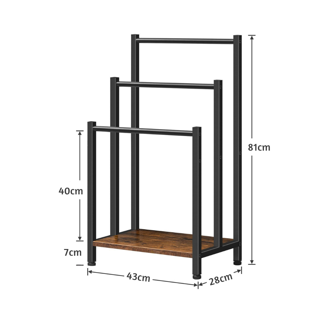 Livista Handdoekrek – 3-Armen – Vrijstaand Handdoekenrek – Zwart Metaal