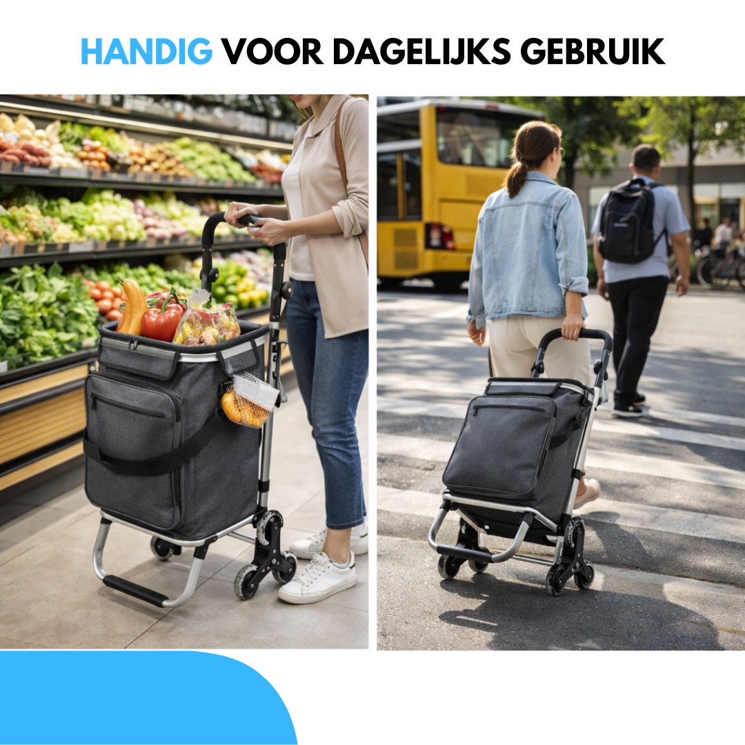 Livista Opvouwbare Boodschappentrolley – 47L – Driehoekige Trapwieltjes – Aluminium Frame – Max.45kg Draagkracht – Multi-opbergvak – Stevige Waterafstotende Tas