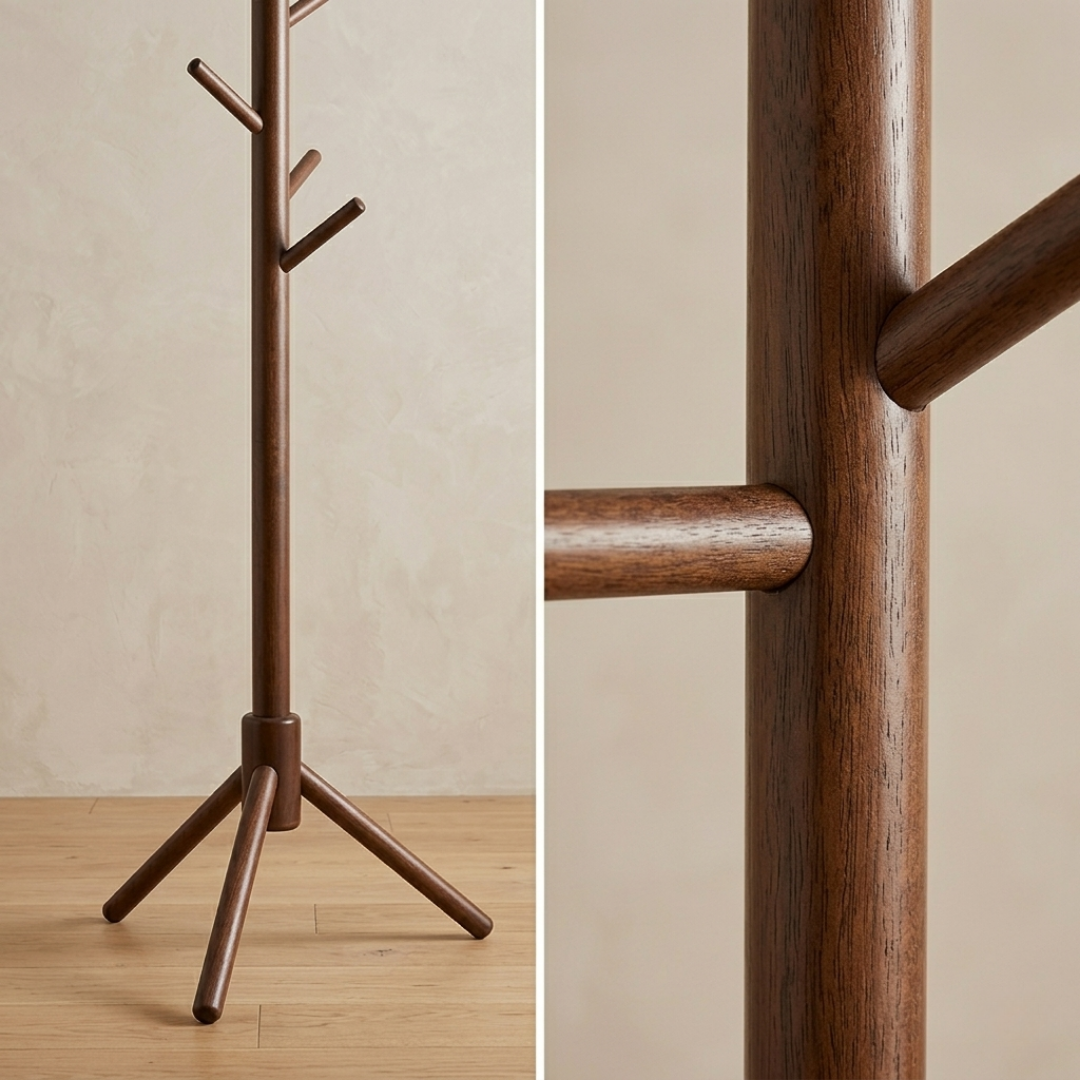 Livista Kapstok Staand – Houten Kapstok – met 8 Haken – Beukenhout – 175 cm – Bruin