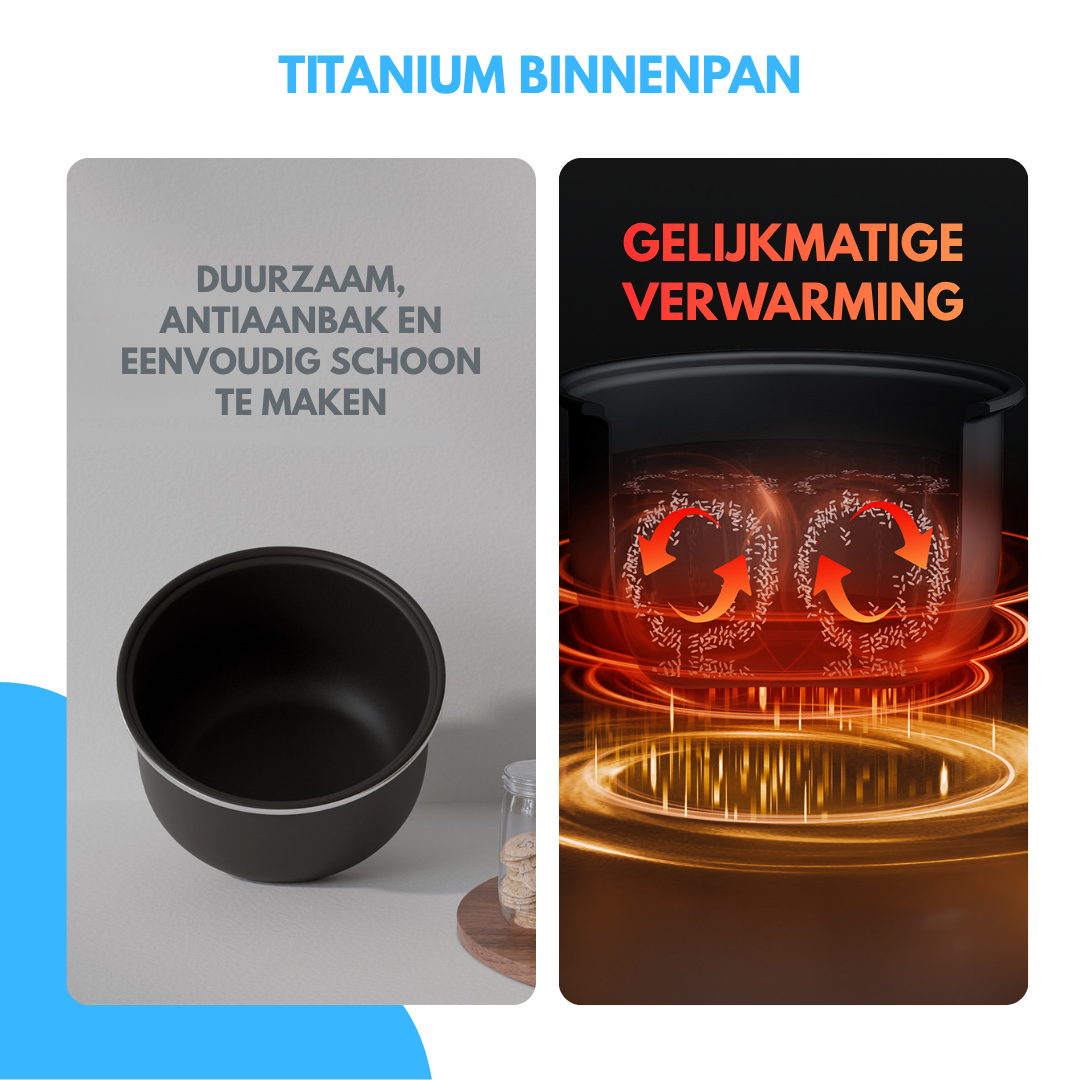 Livista Rijstkoker – 2L – Multicooker – Met Stoomfunctie, Timer en Warmhoudfunctie – 10 Programma's – Titanium Binnenpan – Touchscreen – Wit