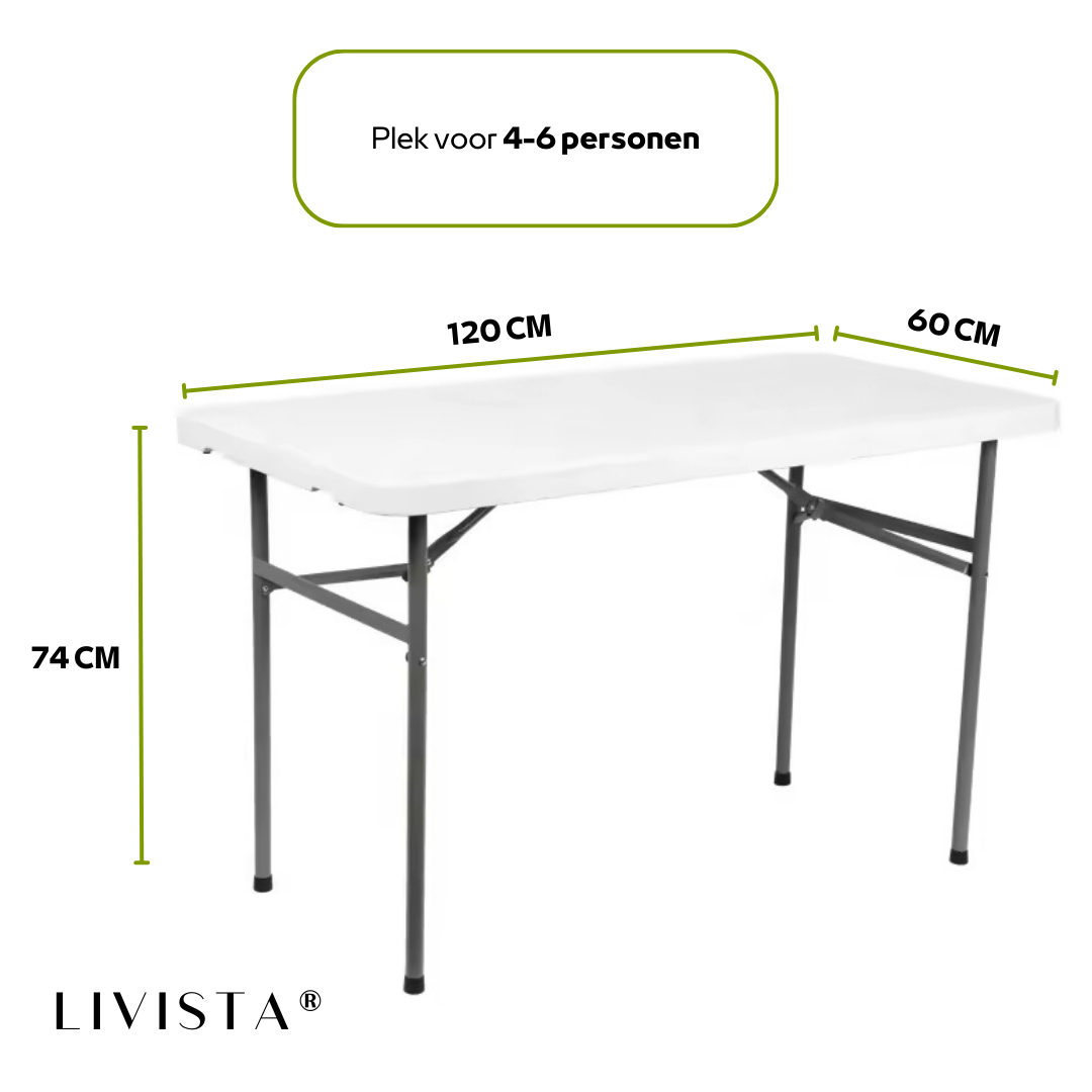 Livista® Klaptafel - Inklapbare Tafel - 120 x 60 cm - Vouwtafel - Antislip en Weerbestendig - Wit
