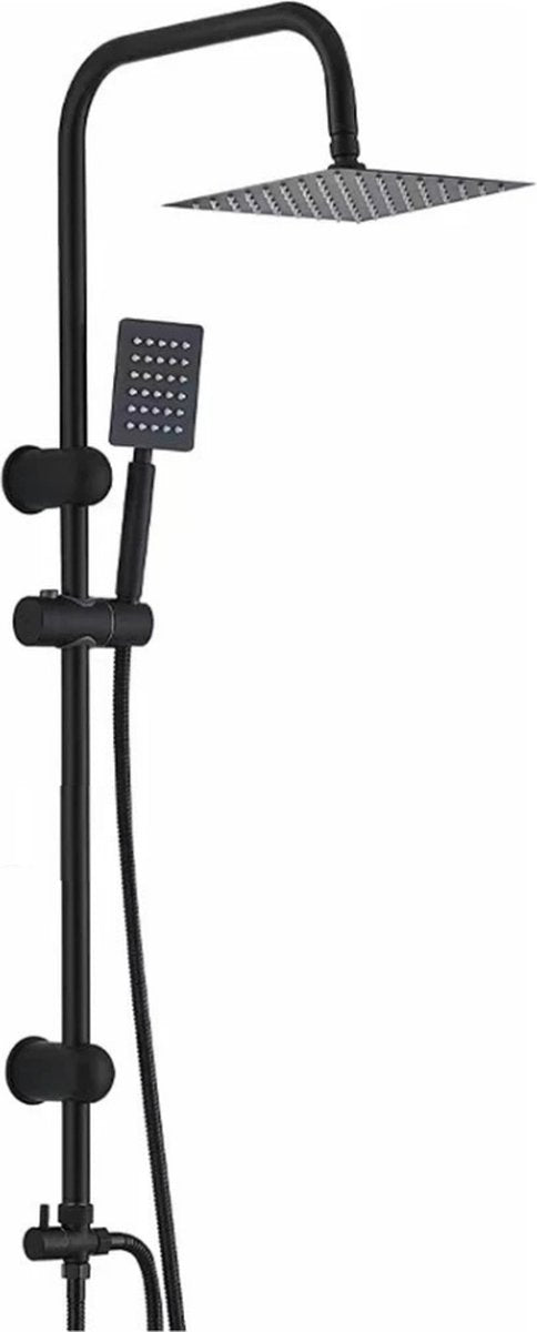 Livista® - Douche Set - Regendouche en Handdouche - Verstelbare Hoogte 75-105 cm - Vierkant Design - Zwart - Duurzame Messing Omsteller voor Badkamer