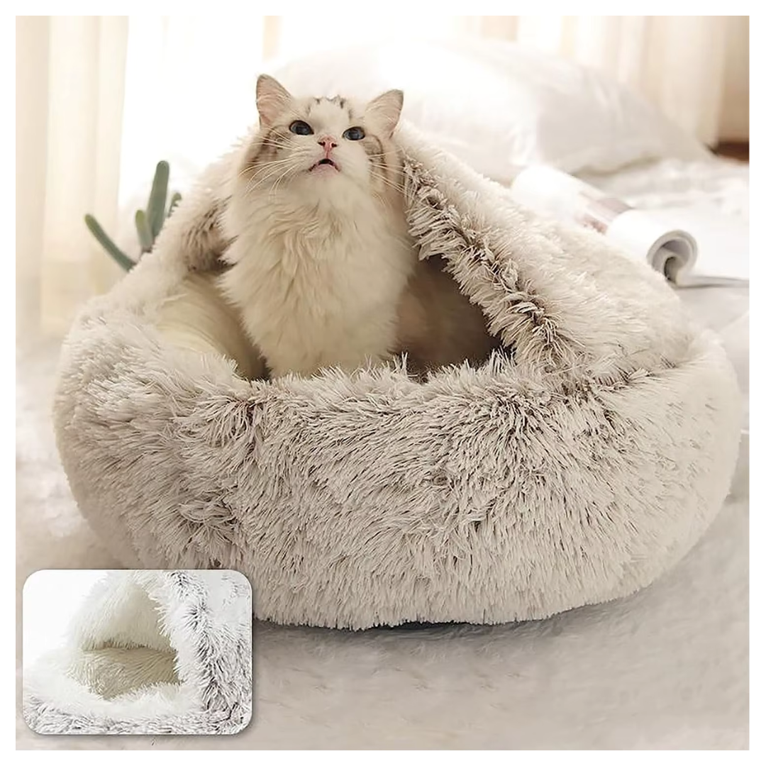 Livista Pluche Kattenbed - Kattenmand - Supercomfortabel Kattenhuis - Halfgesloten Schelpvorm - Geschikt voor Kittens en Puppy's tot 10 kg - Lichtgrijs
