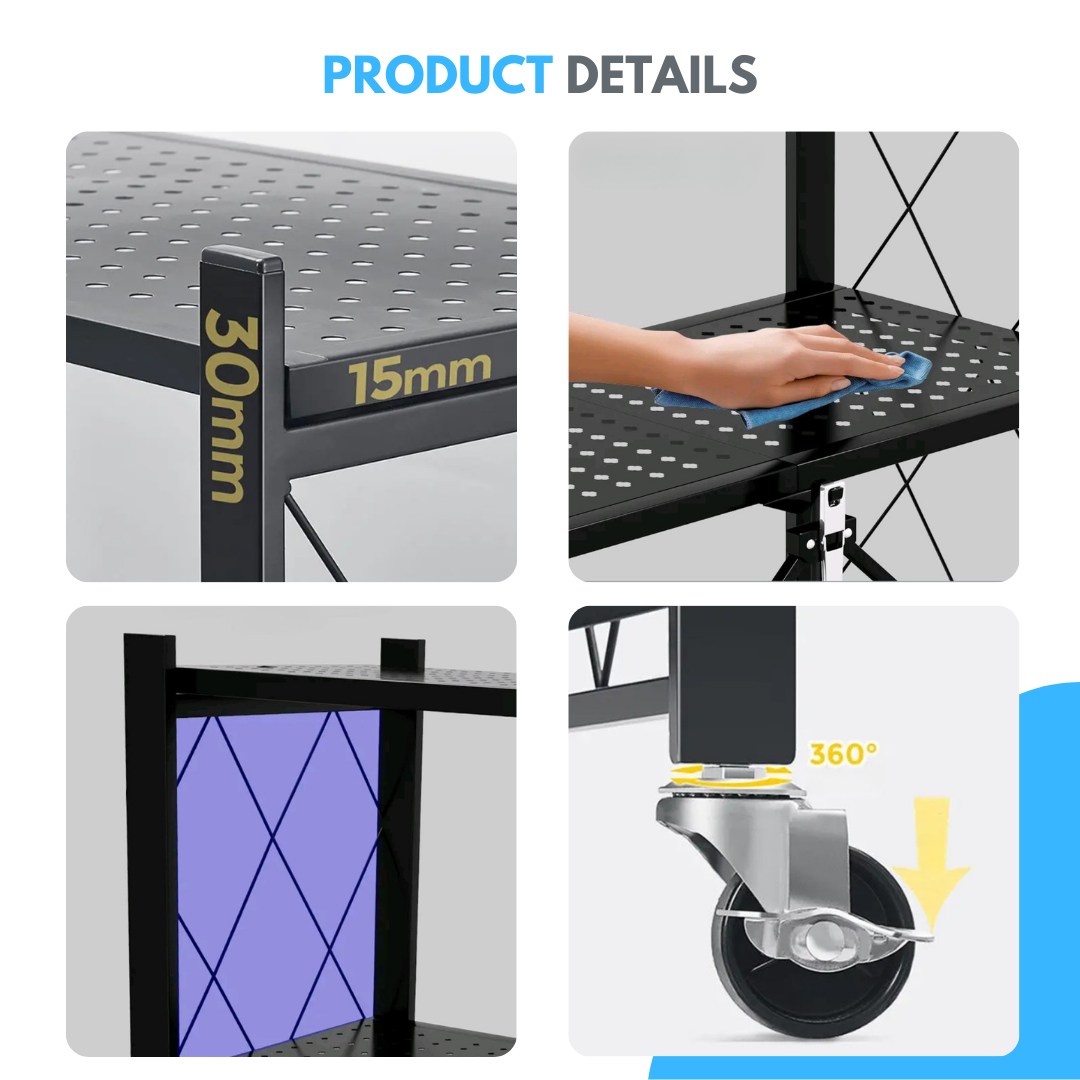 Livista Inklapbare Stellingkast – 5-laags – Met 360° wielen – Open Vakkenkast – Duurzaam Metaal – Ruimtebesparend – H160 x B71 x D38 cm – Max 20 kg per Plank – Zwart
