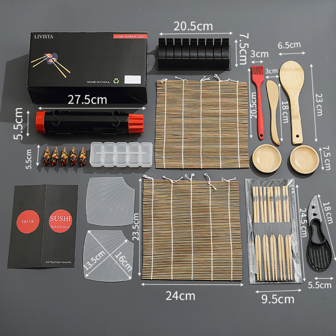 Livista Sushi Maker Set – Complete Sushi Set met Sushirol, Bamboematten, Sushi Mallen en Accessoires – 5 Paar Eetstokjes – Thuis Sushi Maken