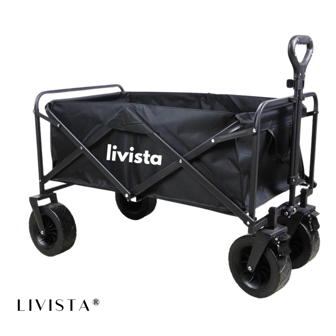 Livista ® - Bolderkar Zwart Opvouwbaar - Extra dikke banden - 150KG Draagkracht - 180L Inhoud - Massieve Wielen - Flexibele Hendel
