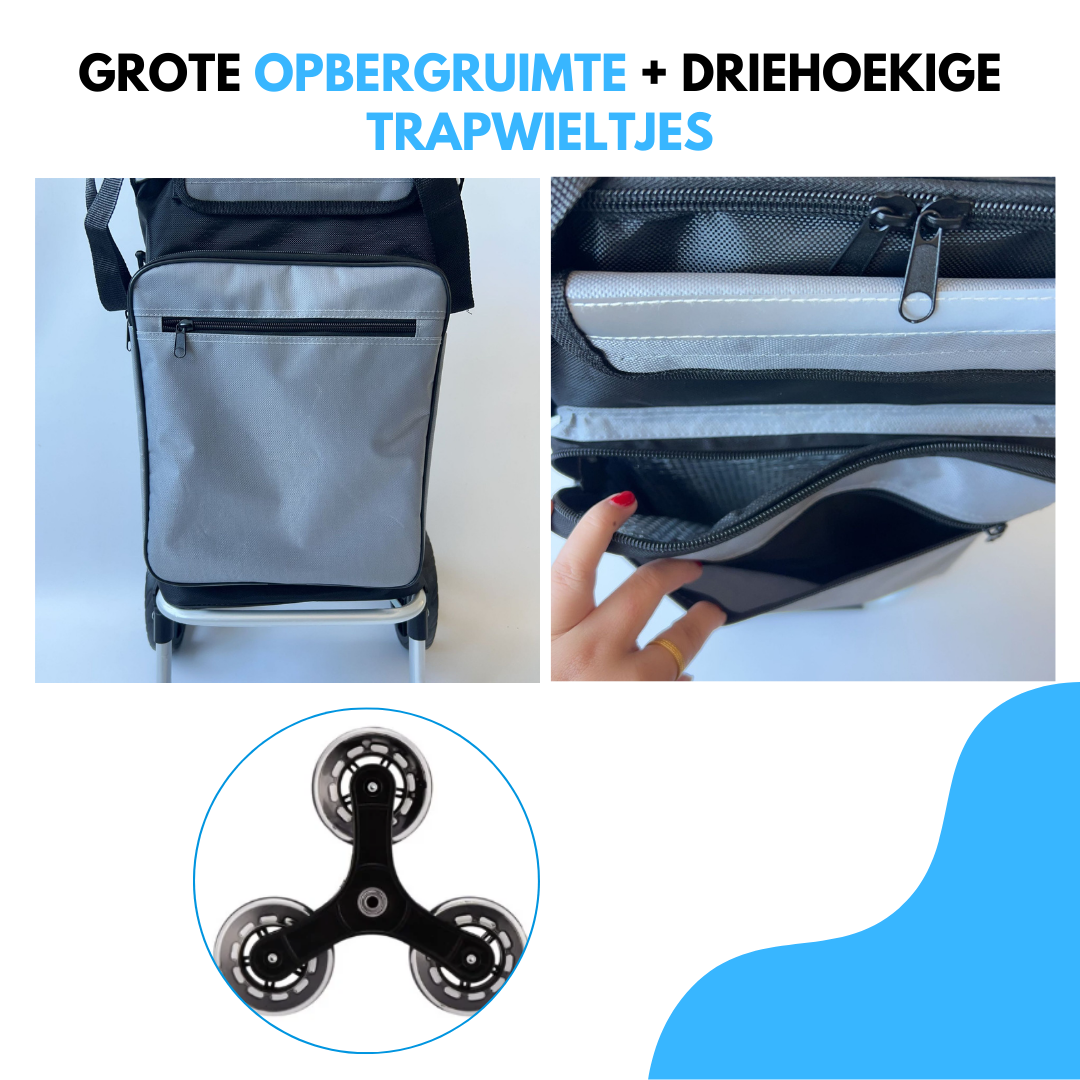 Livista Opvouwbare Boodschappentrolley – 47L – Driehoekige Trapwieltjes – Aluminium Frame – Max.45kg Draagkracht – Multi-opbergvak – Stevige Waterafstotende Tas