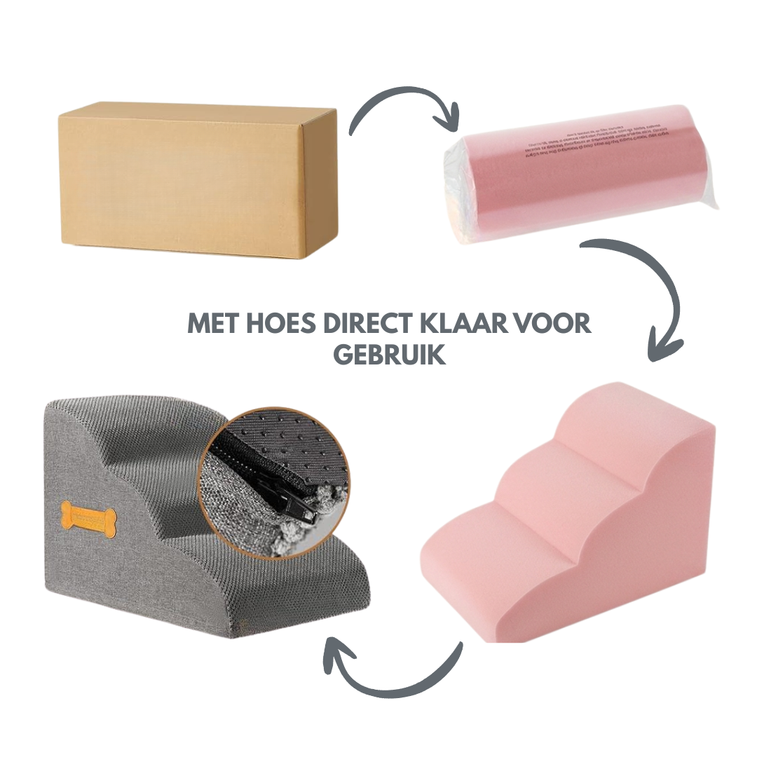 Livista Hondentrap – 3 Treden – Hondentrap voor Bank en Bed – Honden Opstapje – Antislip – Comfortabel Schuim 30D – Afneembare Wasbare Hoes – Grijs