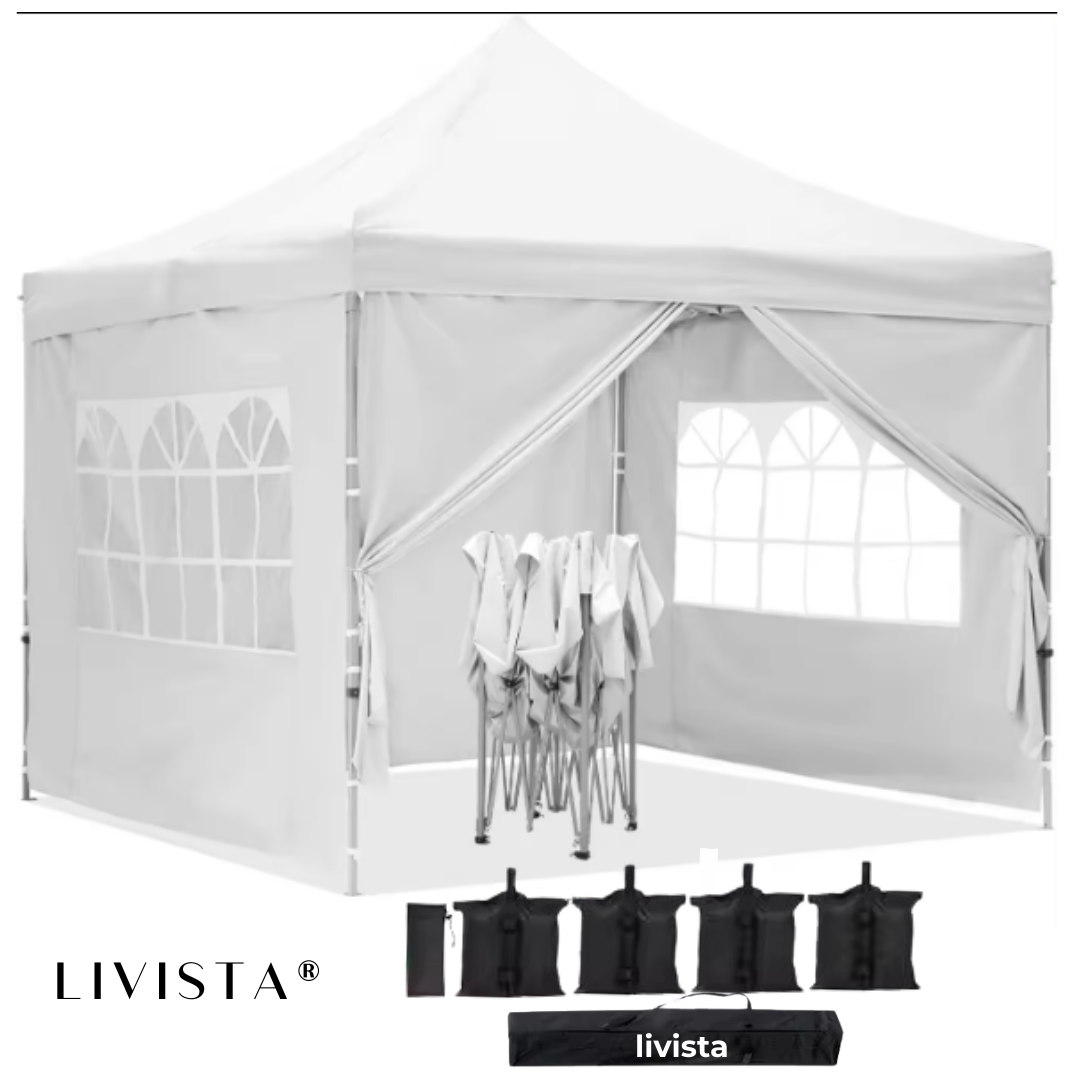 Livista® Premium - Partytent 3x3m Easy Up - Met Zijwanden - Waterdicht - Wit - Opvouwbaar - Met Draagtas