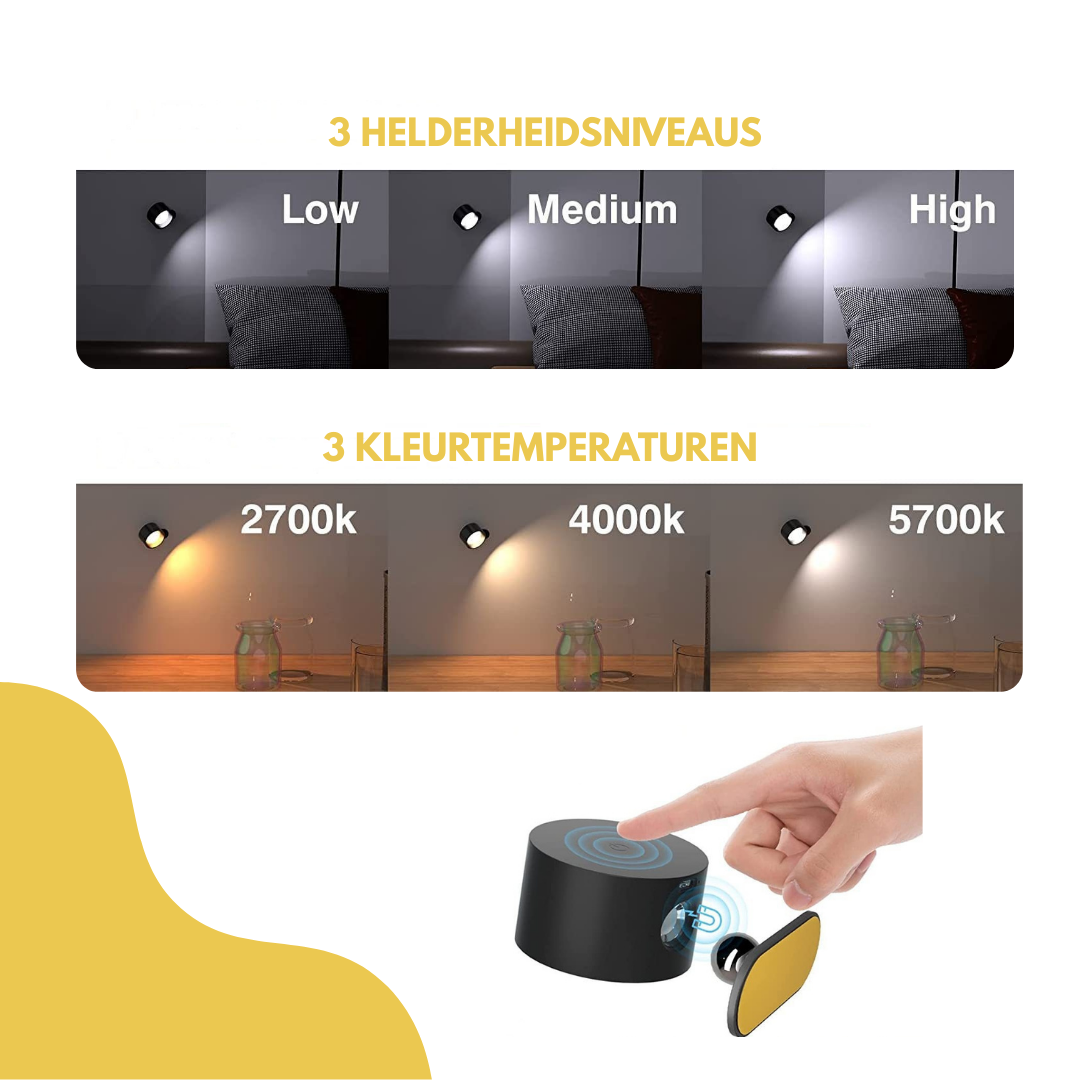 Livista Oplaadbaar Wandlamp – 2 Stuks – Draadloos Nachtlampje – Touch & Afstandsbediening – 3 Kleurtemperaturen – Dimbaar – USB – Zwart