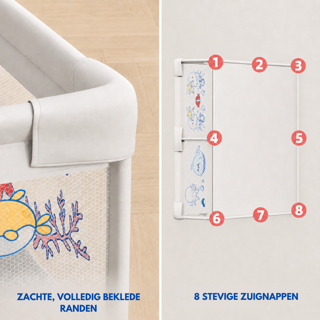 Livista Grondbox Baby - Binnenmaat 120x180cm - Inclusief Kruipmat - Met 60 Speelballen, 4 Trekringen - Met Walvisthema - Kinderbox - Speelbox - Playpen - Met Draagtas - Grijs
