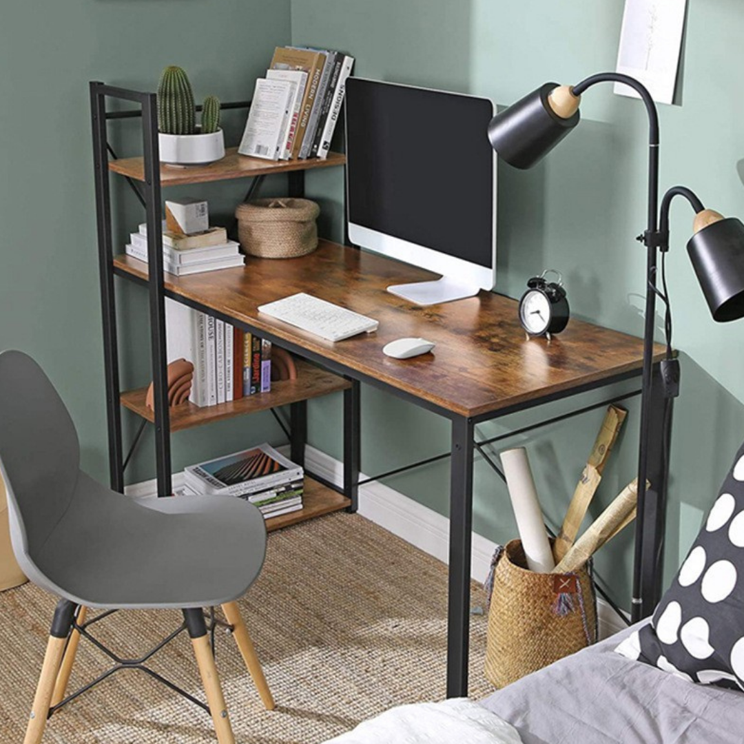 Livista Bureau – 120x60x70 cm – Computertafel met Opbergplank – Metaal & Hout – Industrieel Design – Ideaal voor Werkruimte – Hoogwaardige Kwaliteit – Donker houtbruin