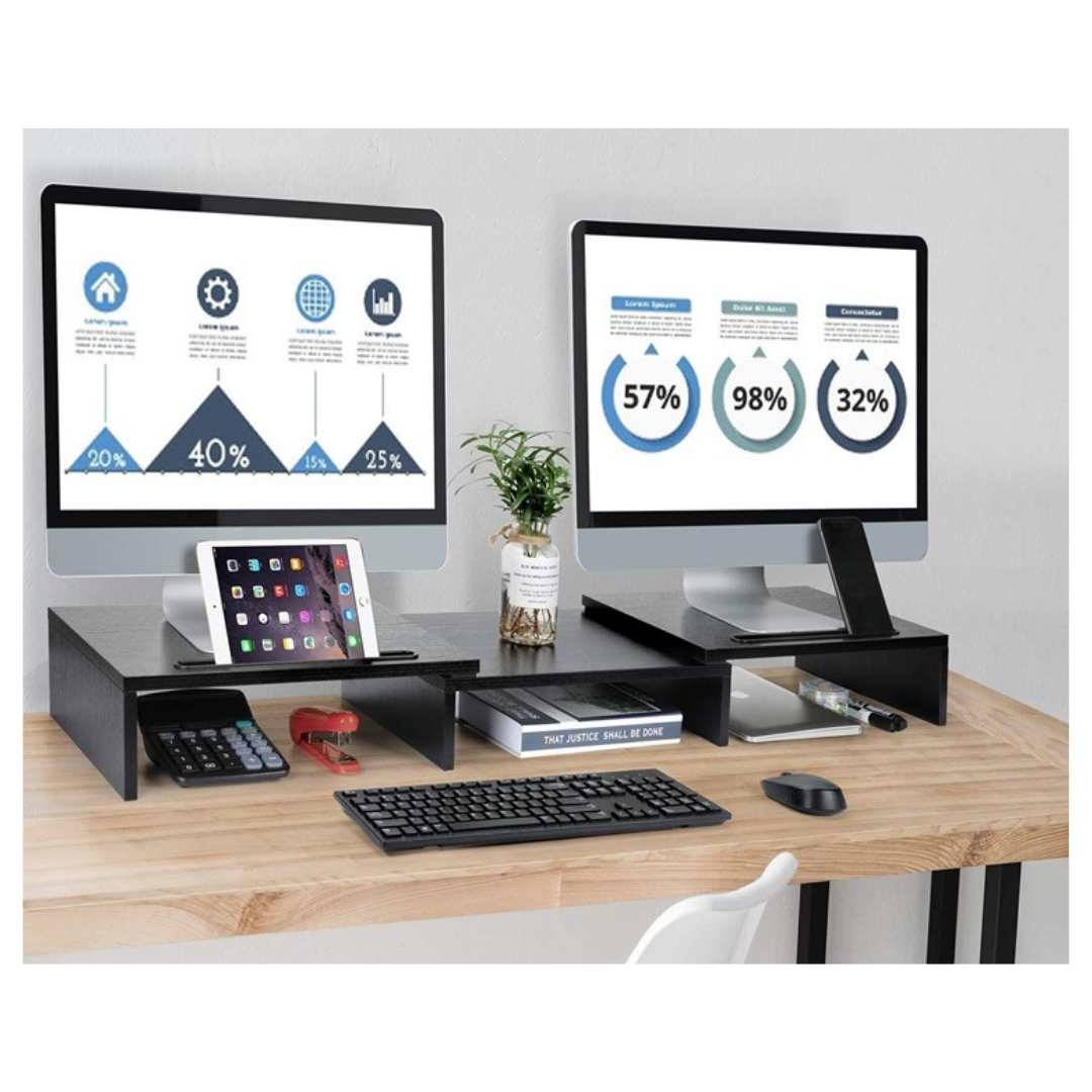 Livista Monitor Verhoger & Standaard – Geschikt voor 1 of 2 Schermen – Verstelbaar Bureau Organizer – Zwart