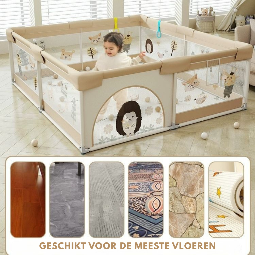 Livista Grondbox Baby - 120x160cm - Met Speelmat, 60 Speelballen, 2 Trekringen - Kinderbox - Speelbox - Playpen - Met Draagtas - Beige