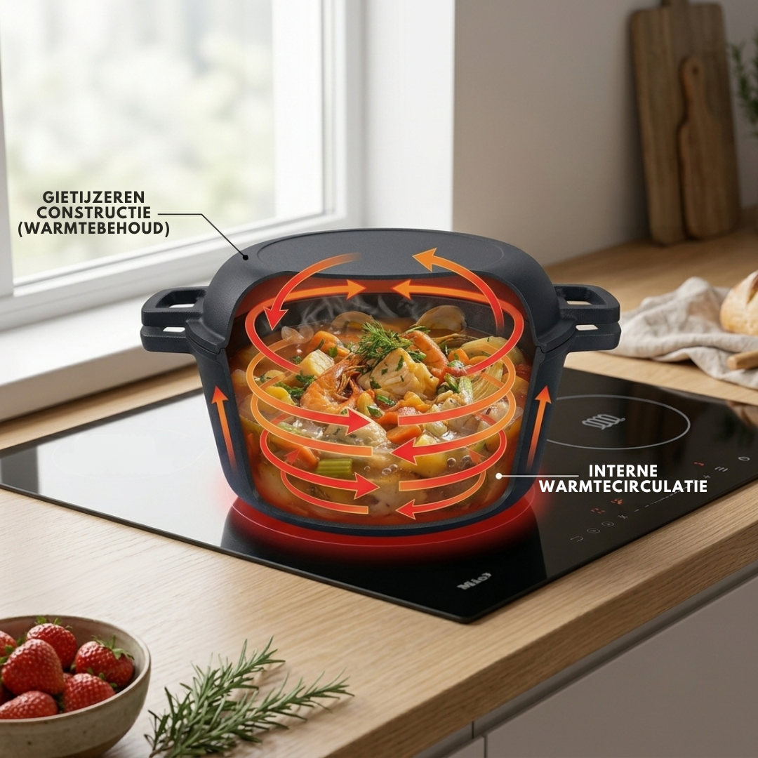 Livista Gietijzeren Braadpan - Ø26 cm - Dutch Oven 4,5L - 2-in-1 Gietijzeren Pan met Koekenpan Deksel - Geschikt voor Inductie, Gas, Oven & Keramisch - Zwart