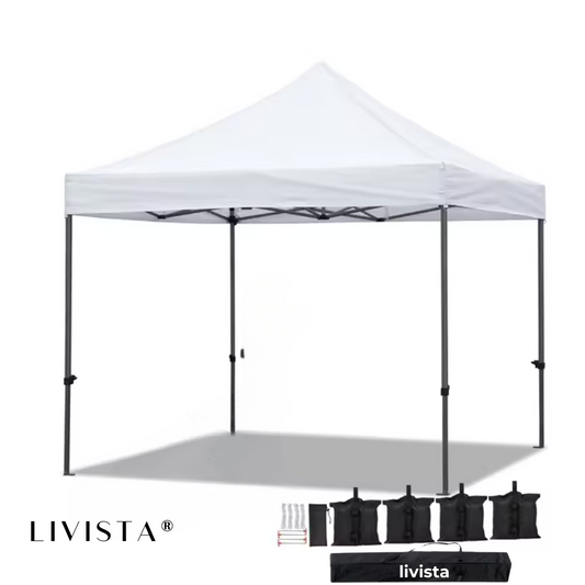 Livista Partytent 3x3m Easy Up - Waterdicht - Wit - Opvouwbaar - Met Draagtas