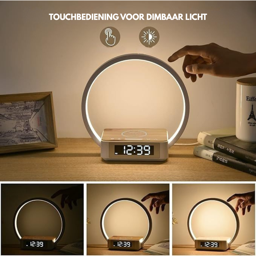 Livista Wake Up Light – Wekker – Draadloze Oplader – 15W – Touch Bureaulamp – met 3 Lichtkleuren – Voor Telefoon, Smartwatch & AirPods