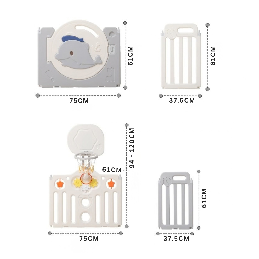Livista Grondbox Baby –156x156x61cm – Inklapbare Speelbox met Walvisthema – 12+2 Panelen – Verstelbare Basketbalring – Met Zuignappen – Inclusief Kruipmat – Veilig Kinderbox Playpen