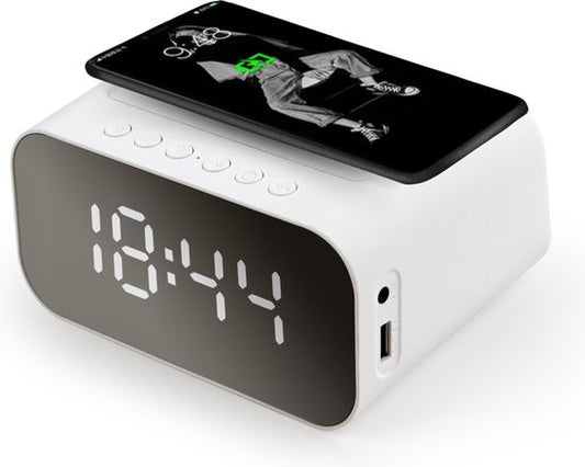 Livista  Digitale wekker met radiofunctie - draadloze oplader - Wekker-Wit - Bluetooth-speaker - Wekkers digitaal - Thermometer functie - Wekkers digitaal op netstroom - Dubbel alarm - Digitale-Wekkerradio