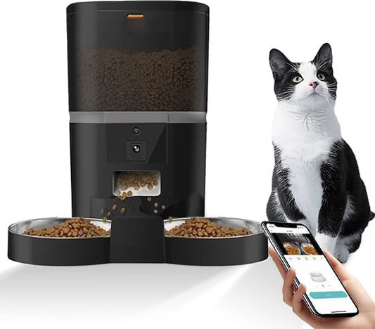 Livista Automatische Voerbak Kat en Hond - Twee Voerbakken - met App - 4 L - Zwart