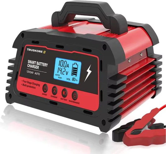 Truskore® Industriële Acculader - 12/24V 5/10/25A - Geschikt voor Diverse Voertuigen - Volautomatische Bediening - Dikke Koperen Kern Ontwerp - Repareer modus - Oplaad Puls Technologie