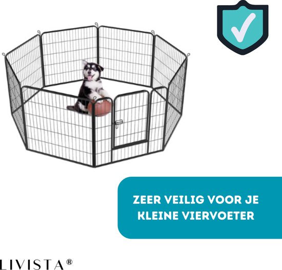 Livista Puppyren - Hondenren - Hondenbench - 8 kennelpanelen - 80 x 60 cm Ø 420 cm - Staal