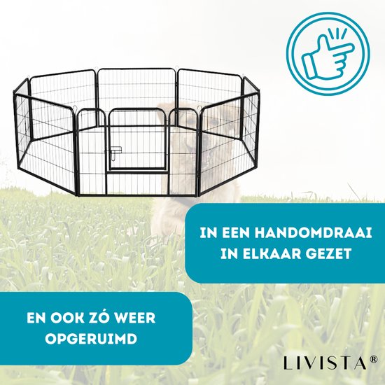 Livista Puppyren - Hondenren - Hondenbench - 8 kennelpanelen - 80 x 60 cm Ø 420 cm - Staal