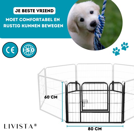 Livista Puppyren - Hondenren - Hondenbench - 8 kennelpanelen - 80 x 60 cm Ø 420 cm - Staal