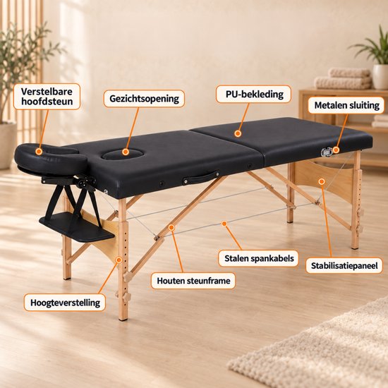 Livista® Multifunctioneel Massagetafel - Opvouwbaar - Poten van beukenhout - Hoogwaardig schuim - In hoogte verstelbaar (62-83 cm) - Draagvermogen 250 kg - Schoonheidsbed - Inclusief opbergtas
