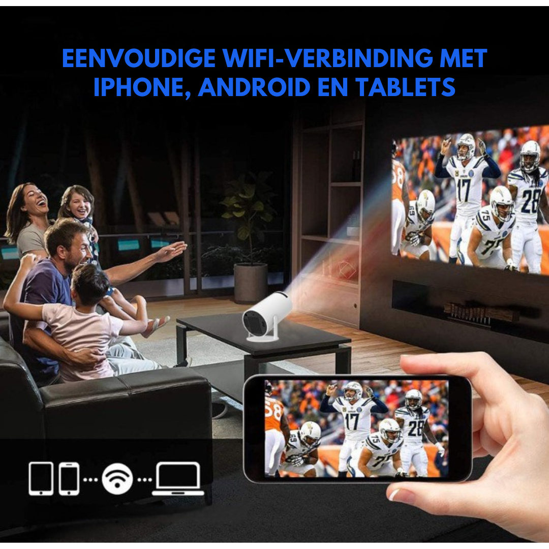 Livista Smart Mini Beamer – 4K Ondersteuning – Android 13 – WiFi 6 & Bluetooth 5.0 – Auto Keystone – Draagbare HD Projector – Voor Thuisbioscoop, Gaming & Presentaties – Geschikt voor IOS en Android – Wit
