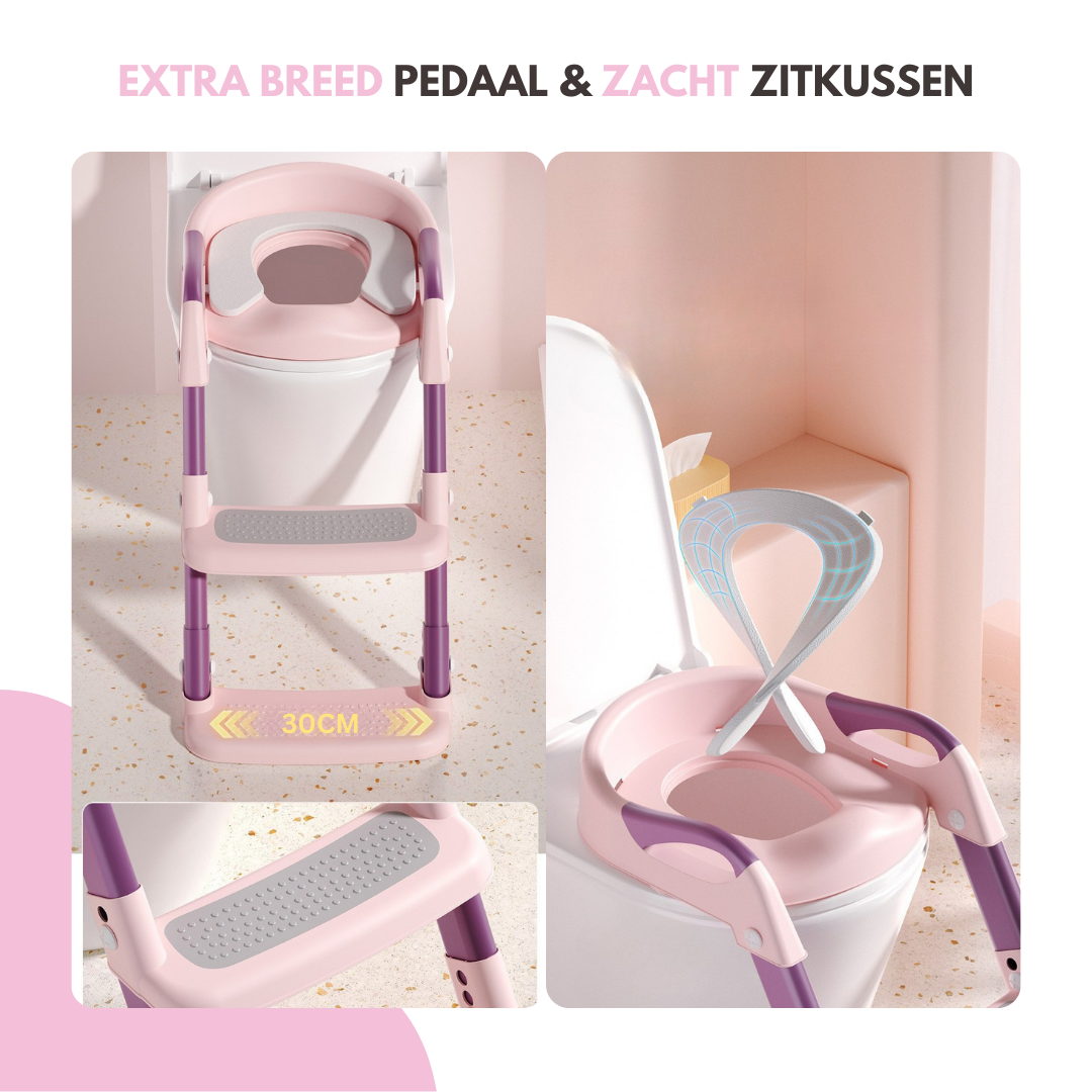 Livista WC Verkleiner met Trapje - Toilettrainer met Handvaten en Opstapje - Opvouwbaar Toilet Bril Zitje - WC Zindelijkheids Training voor Jongens/Meisjes - Urinoirs voor Kind/Peuter van 2 tot 7 jaar - Roze