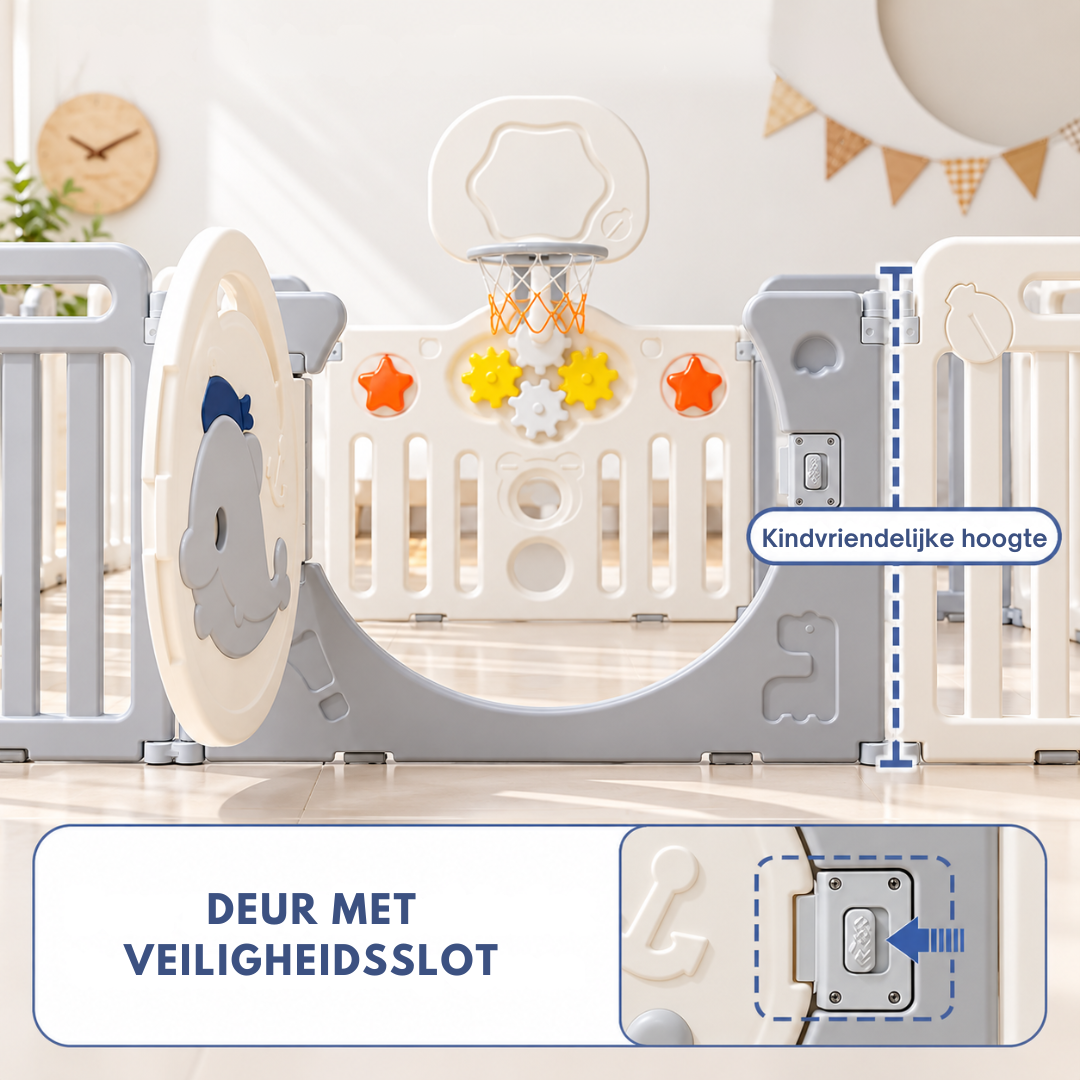 Livista Grondbox Baby –156x156x61cm – Inklapbare Speelbox met Walvisthema – 12+2 Panelen – Verstelbare Basketbalring – Met Zuignappen – Inclusief Kruipmat – Veilig Kinderbox Playpen
