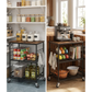 Livista Keukentrolley – Keukenrek met Wielen – 60x40x75cm – Magnetronrek & Keuken Organizer – 3 Laags Opbergrek – Met 6 Haken – Industrieel – Zwart/Hout