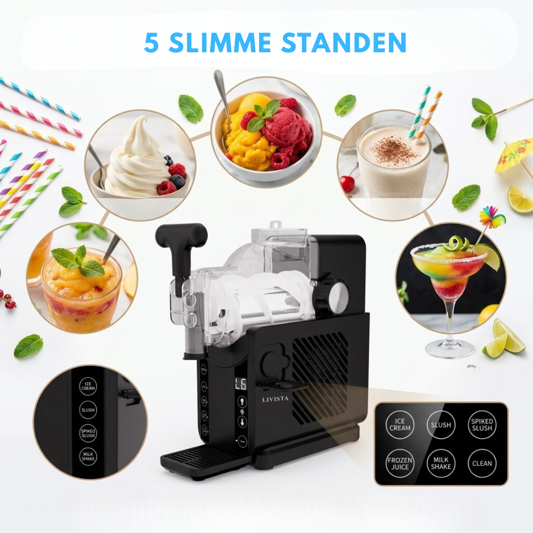 Livista Slushmachine – Slush & Frozen Drink Maker – 5 Programma’s – 20 Min Snel Bevriezen – Smart Touchscreen – Auto Clean – Zonder IJs – Freeze & Stir Technologie – Zwart