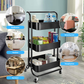 Livista Opbergtrolley met Wielen – 3-Laags Metalen Opbergwagen –met 3 Hangmanden – Multifunctioneel– Zwart