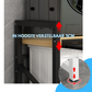 Livista Wasmachinerek – Met Uitschuifbare Hangstang – 200 kg Draagvermogen – Ruimtebesparende Wasmachine Organizer – Versterkt Stalen Frame – 3 Hoogtestanden – Water-, Kras- en Hittebestendig Werkblad – Antislip Voetjes – Zwart/Hout