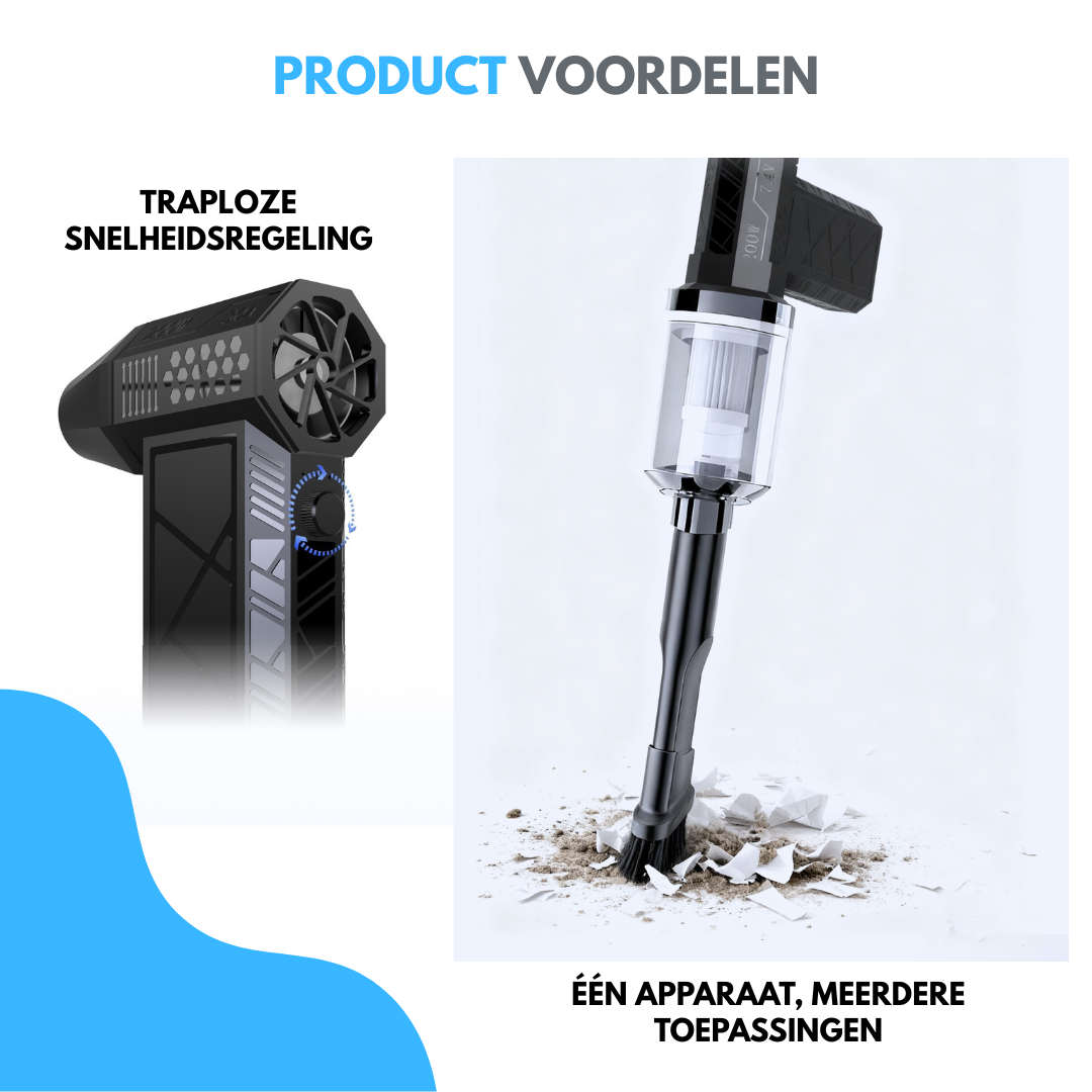 Livista Turbo Fan – Krachtige Air Duster & Stofblazer – 130.000 RPM – 4000mAh – Traploos Instelbaar – Zuigmond, Filter & Opvangbak – USB Oplaadbaar – Compact & Oplaadbaar – Zwart