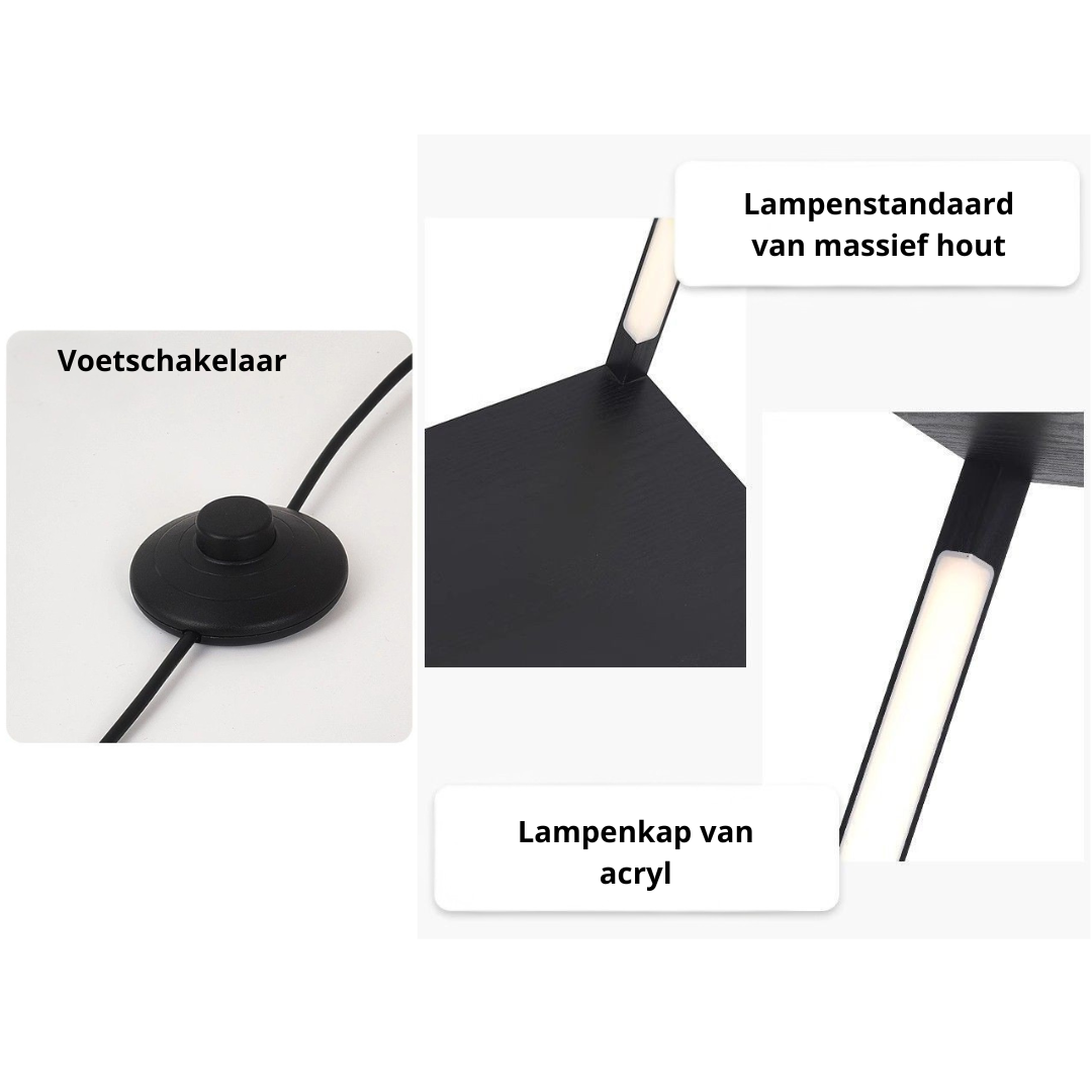 Livista® Staande Lamp – Dimbare LED Verlichting – Met Voetschakelaar – 4 Open Planken – Modern & Functioneel – 163 cm Hoog – Zwart – Perfect voor Woonkamer, Slaapkamer of Kantoor
