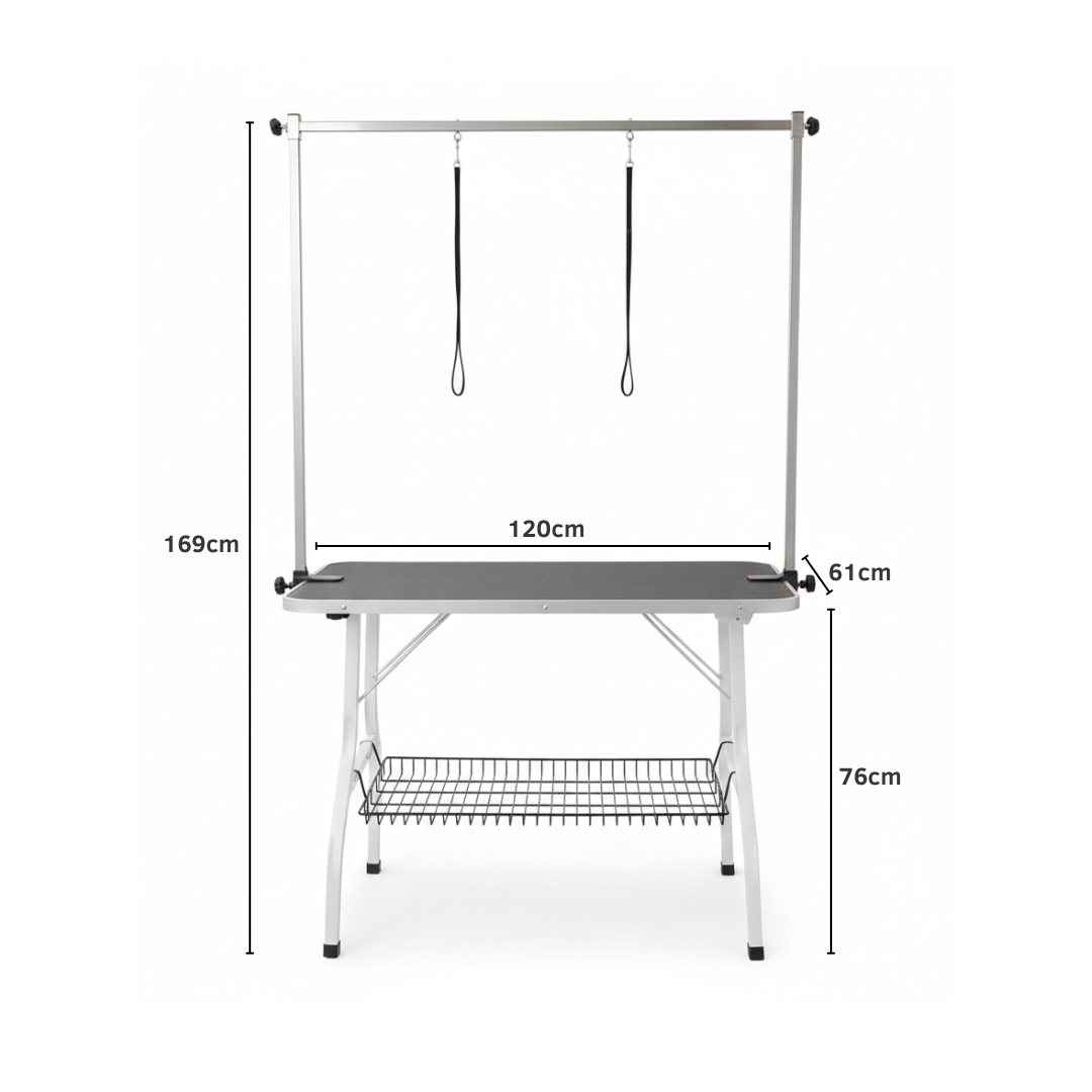 Livista Trimtafel voor Huisdieren - Verstelbare Trimtafel - Veilig en Stevig - Met Dubbele Aanlijnoptie - 2 Lussen - Opbergschap - 120L x 61B x 169H cm - Zwart