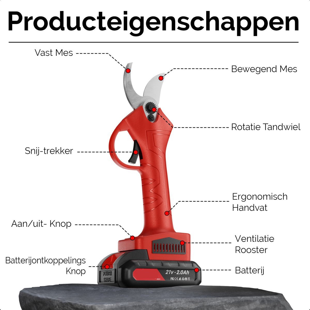 Truskore Elektrische Snoeischaar - Snoeischaar - 2 BAT - 25mm - 21V - ESG21V-2