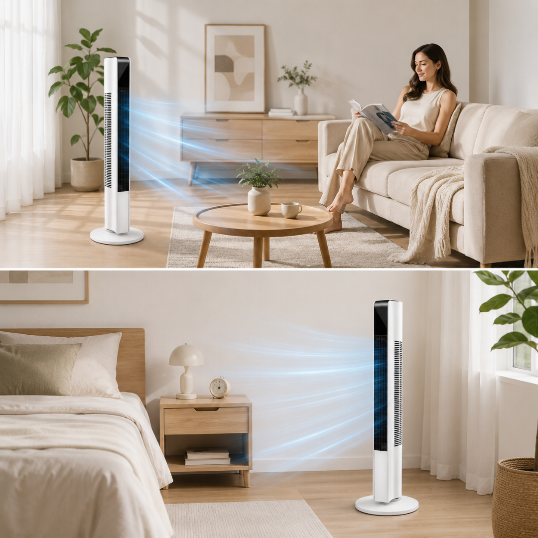 Livista Torenventilator - 90° Oscillatie - Afstandsbediening - 24-uurs Timer - Touchbediening - 3 Snelheden - 45 dB - Vortex-luchtstroom - Wit