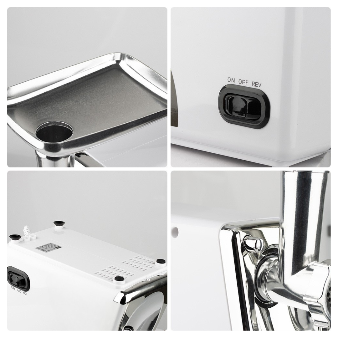 Livista Elektrische Vleesmolen - 2500W - Gehaktmolen 3 kg/min - 3 Snijplaten - Reverse Functie - RVS Vulbak 2L - Met Worstvuller & Accessoires - Wit
