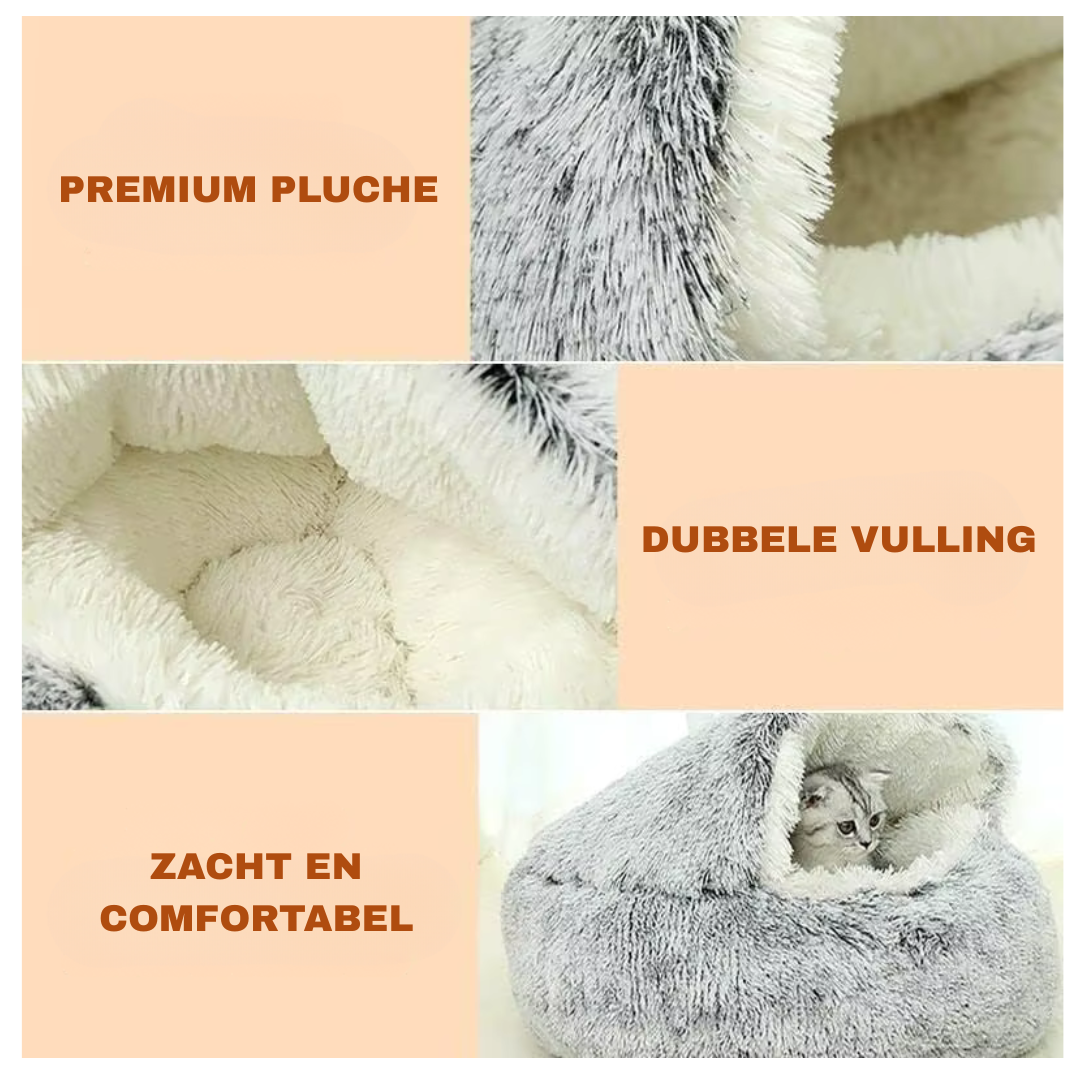 Livista Pluche Kattenbed - Kattenmand - Supercomfortabel Kattenhuis - Halfgesloten Schelpvorm - Geschikt voor Kittens en Puppy's tot 10 kg - Lichtgrijs