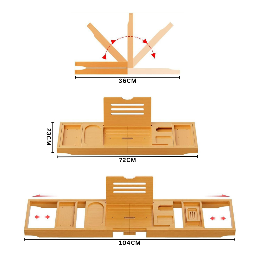 Livista Badplank Bamboe – Uitschuifbare Bad Caddy voor Badkuip – – Voor Badkuipen van 72–104cm – Badrek met Tablethouder, Telefoonhouder, Wijnglashouder – Antislip – Compact Opvouwbaar (36cm)