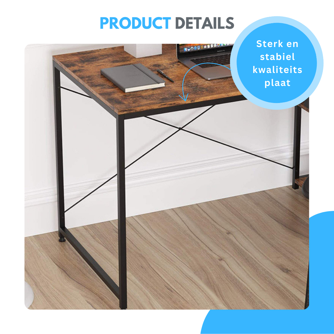 Livista Bureau – 120x60x70 cm – Computertafel met Opbergplank – Metaal & Hout – Industrieel Design – Ideaal voor Werkruimte – Hoogwaardige Kwaliteit – Donker houtbruin
